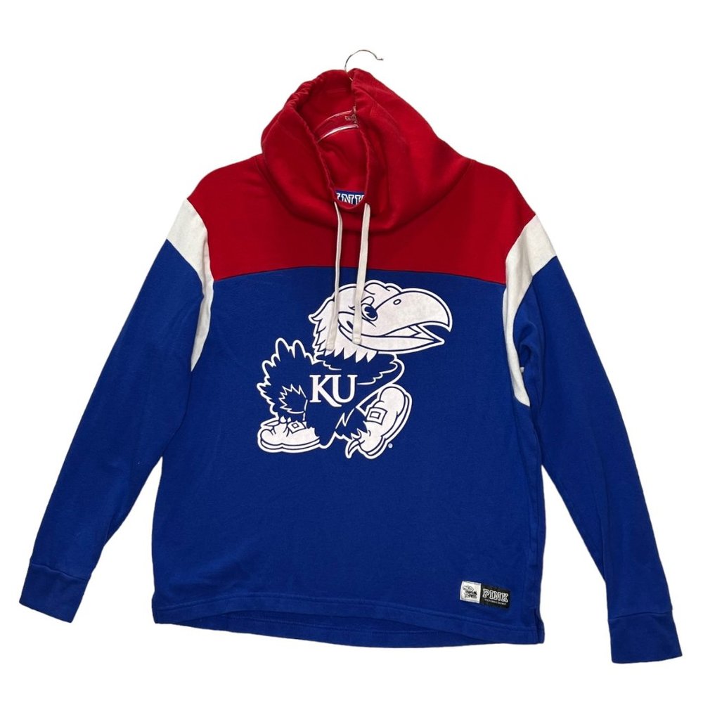 Pink Victoria Secret Kansas University Jayhawks Small Blue Red Hooded Graphic Lo